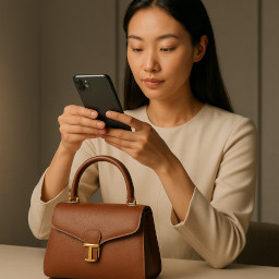 Woman reading digital passport on mobile app